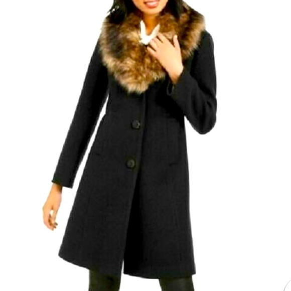 kate spade Jackets & Blazers - Kate Spade Faux Fur Trim Coat - Black - Medium